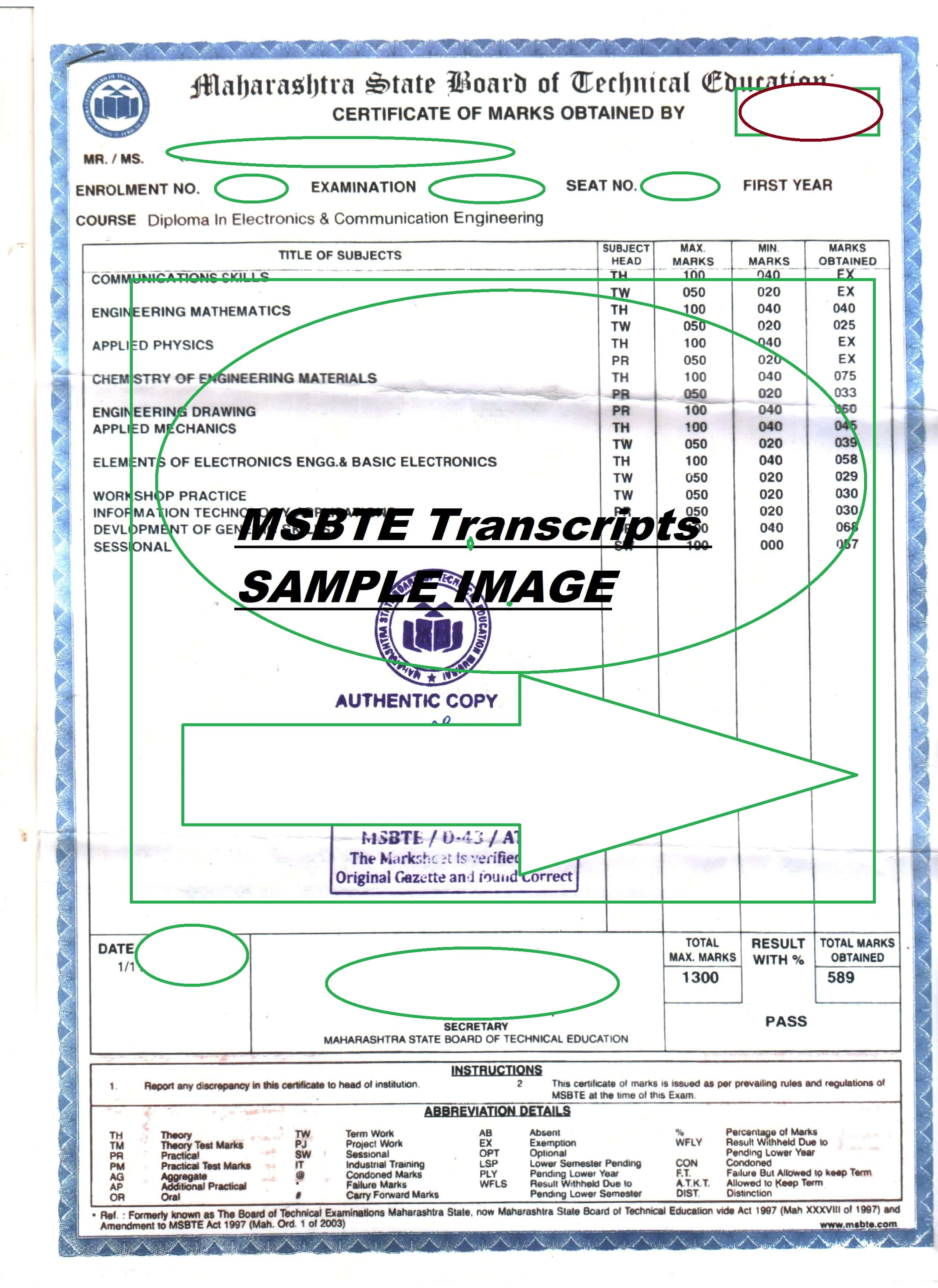 MSBTE Transcripts Sample Image - officialtranscript.in-min